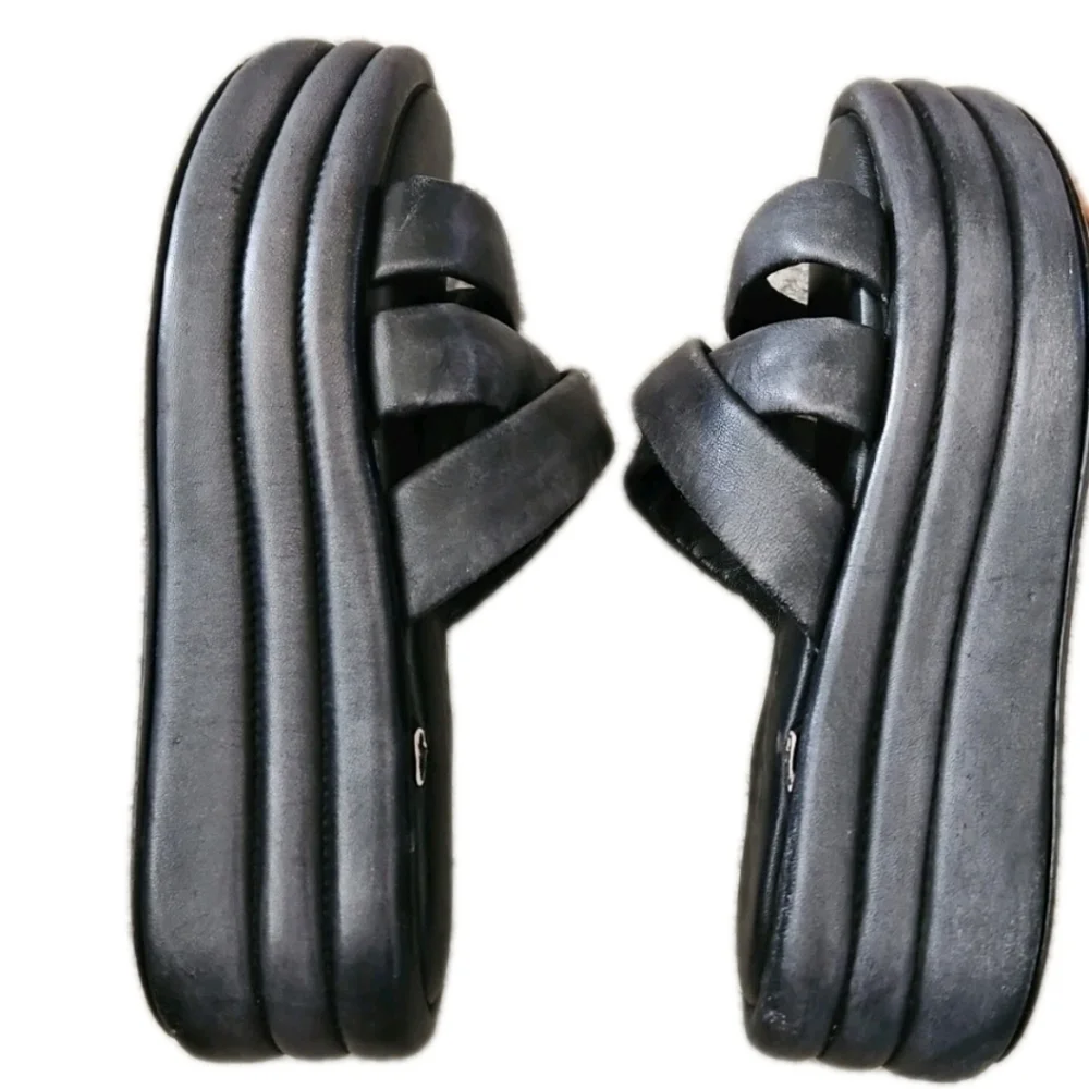 Free People Womens Black Harper Flatform Chunky Leather 90s Y2k Sandals 39.5